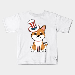 Funny orange dog is wearing uncle sam hat Kids T-Shirt